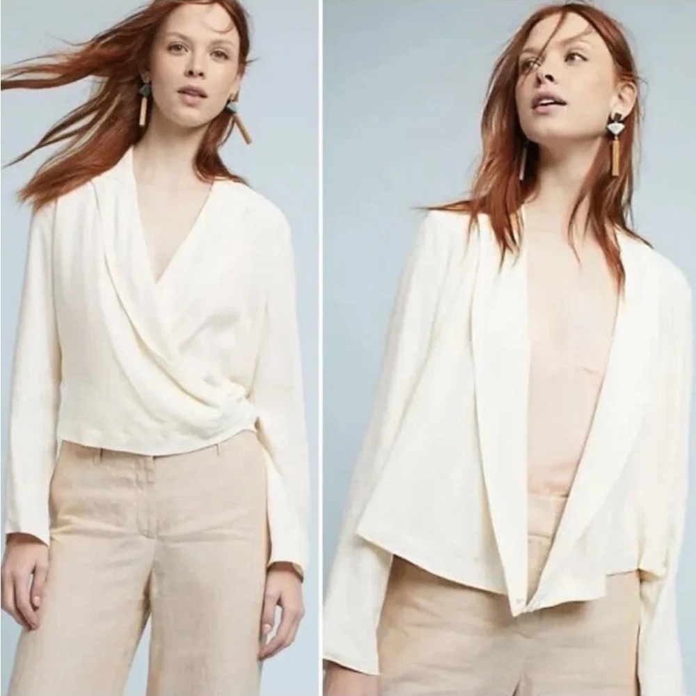 Anthropologie ETT:TWA Buttoned Wrap Blazer Draped Ivory Blouse 6